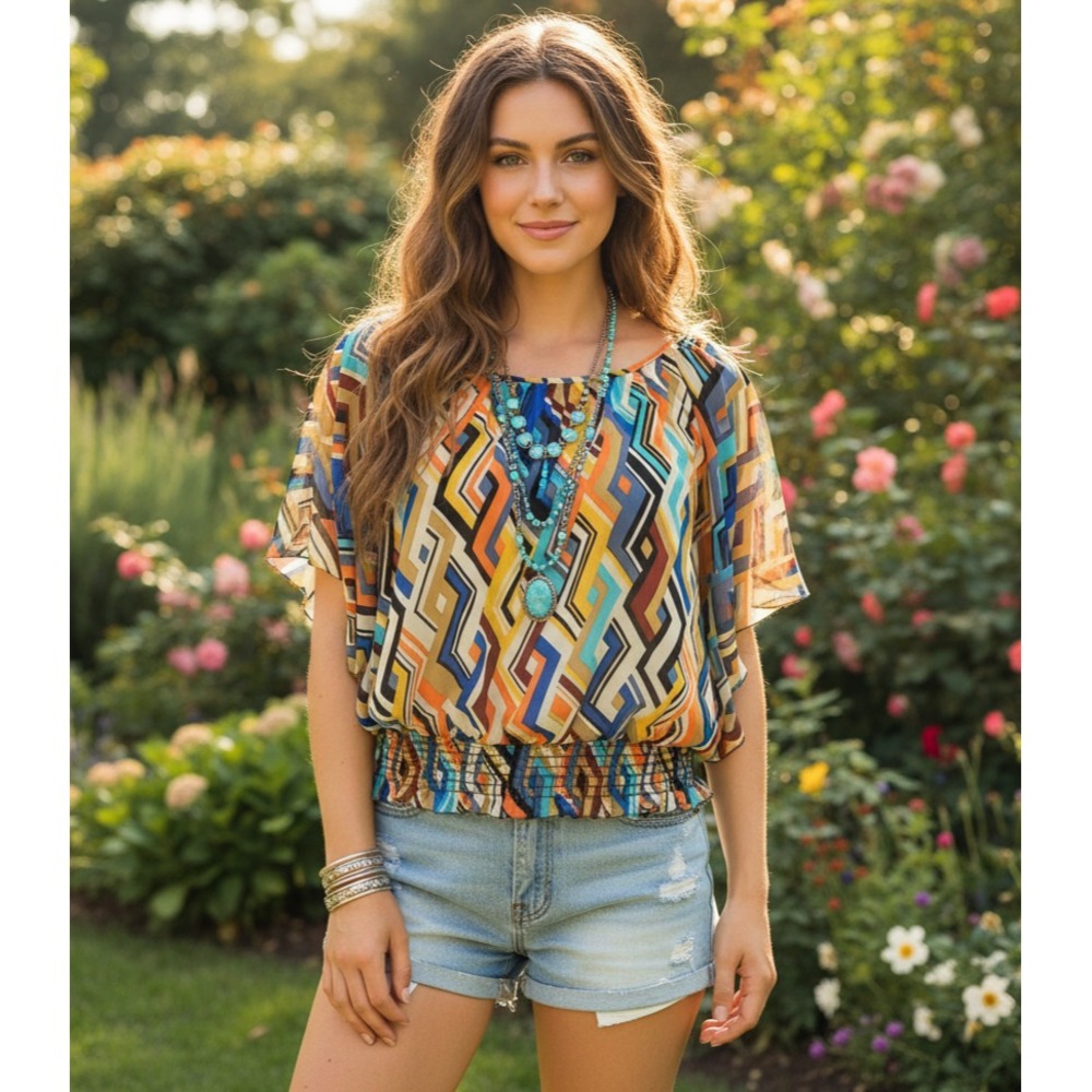 Apostrophe Top PM Chevron Colorful Festival Retro Y2K Fairy Grunge Dopamine Chic